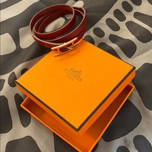 Hermès Vintage Red Leather Wrap Bracelet